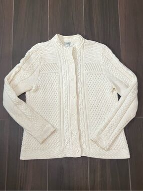 L.L. Bean Cream Chunky Knit Cardigan Sweater Button Front Size Large